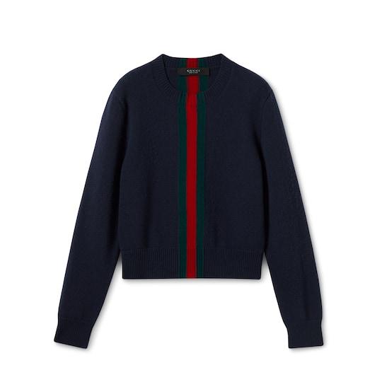 Fine knit wool sweater with Web by GUCCI