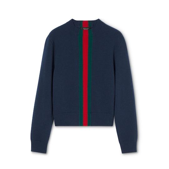 Fine knit wool sweater with Web by GUCCI