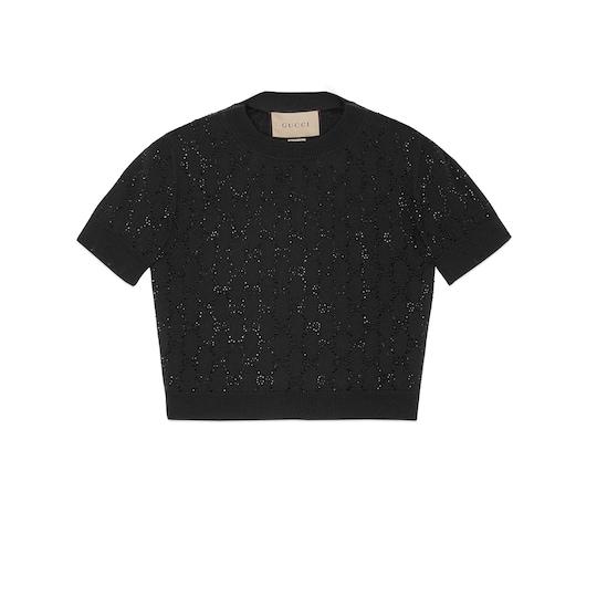 Fine wool GG crystal top in black by GUCCI