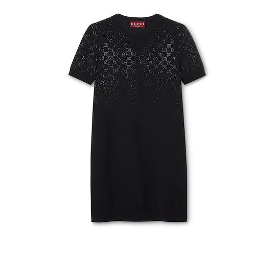 Fine wool dress with GG crystals by GUCCI