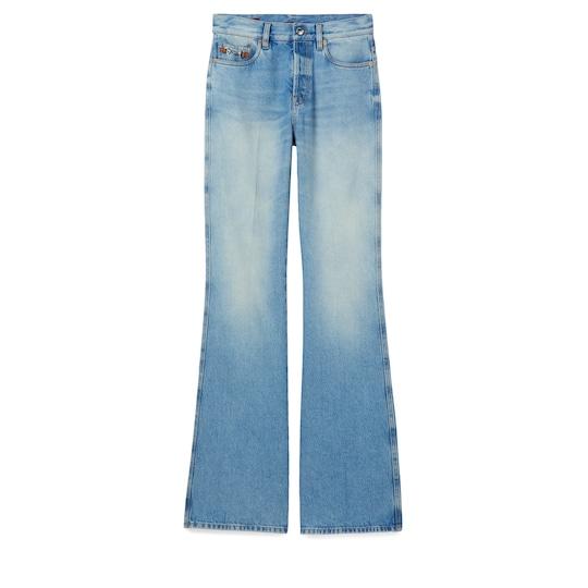 Flared bleached cotton denim pants by GUCCI