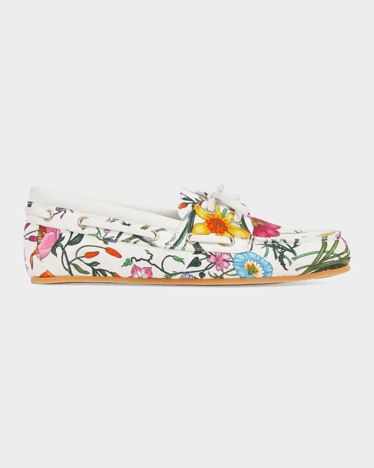 Floral Canvas Boat Shoes by GUCCI