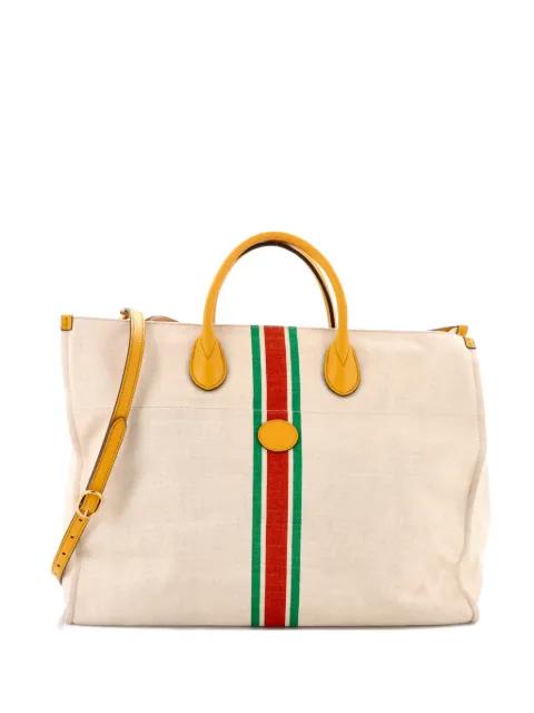 Foldable Web Canvas with Leather Large tote bag by GUCCI 