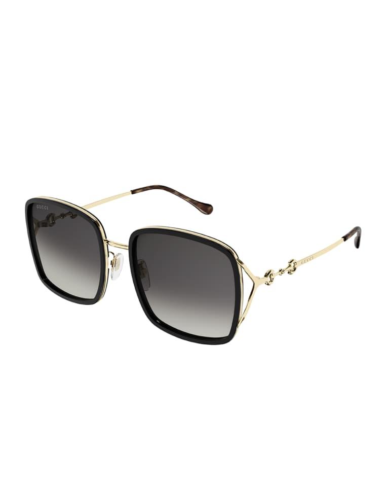 Fork & Horse-Bit Logo Square Injection Plastic/Metal Sunglasses by GUCCI