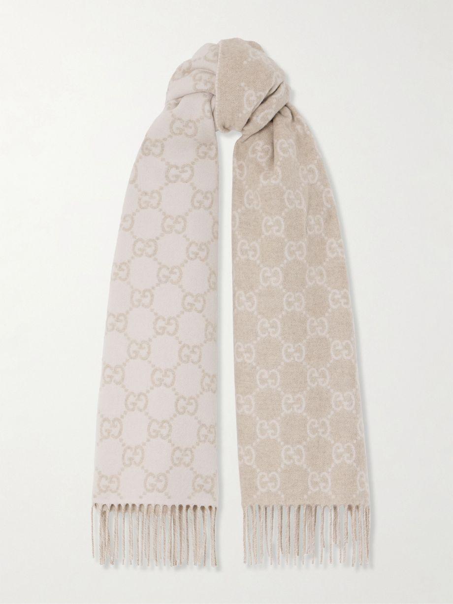 Fringed jacquard-knit cashmere scarf by GUCCI
