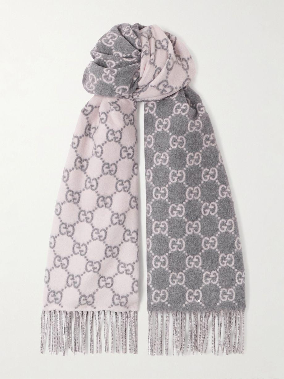 Fringed jacquard-knit cashmere scarf by GUCCI