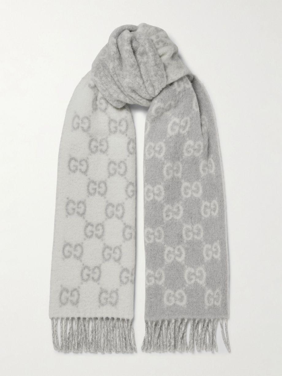 Fringed jacquard-knit scarf by GUCCI