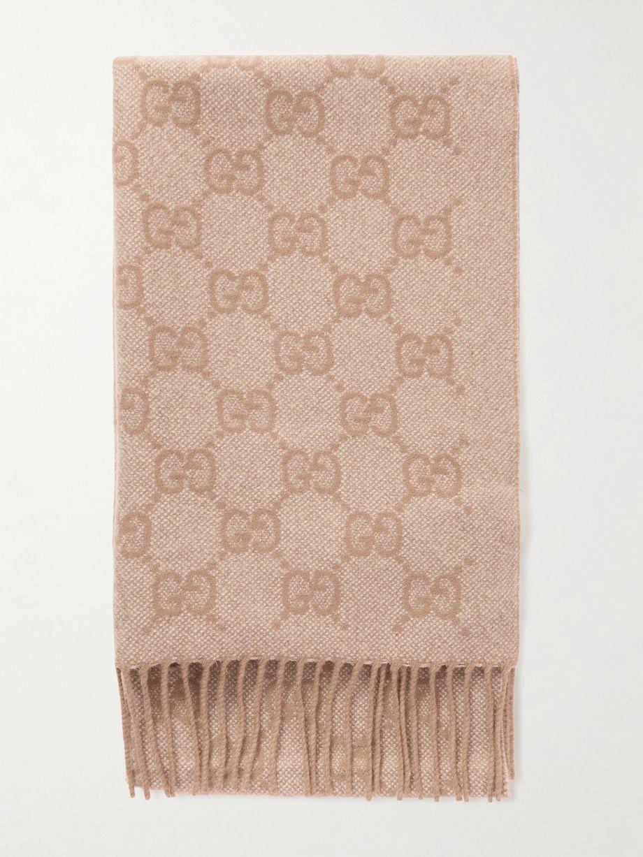 Fringed logo-jacquard metallic cashmere-blend scarf by GUCCI