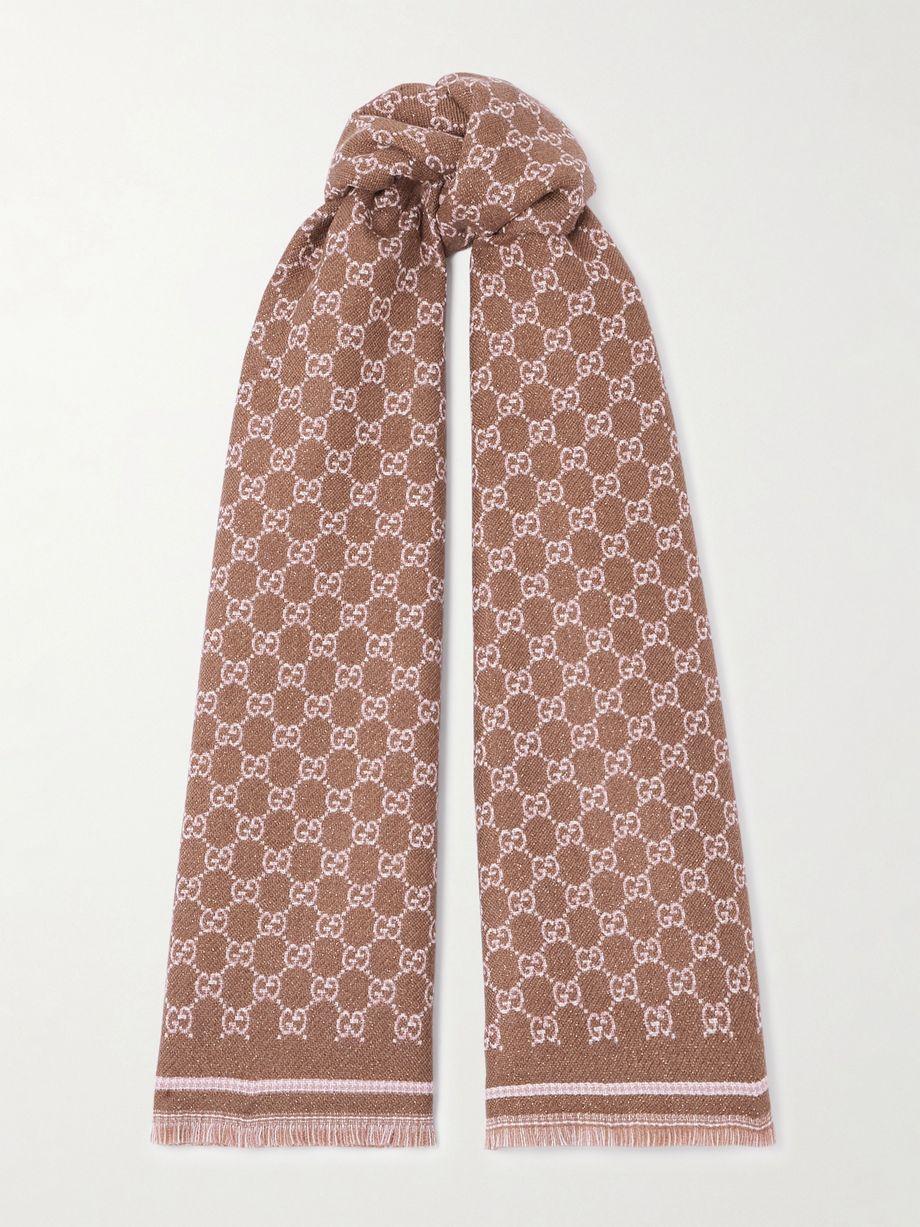 Fringed metallic wool-jacquard scarf by GUCCI