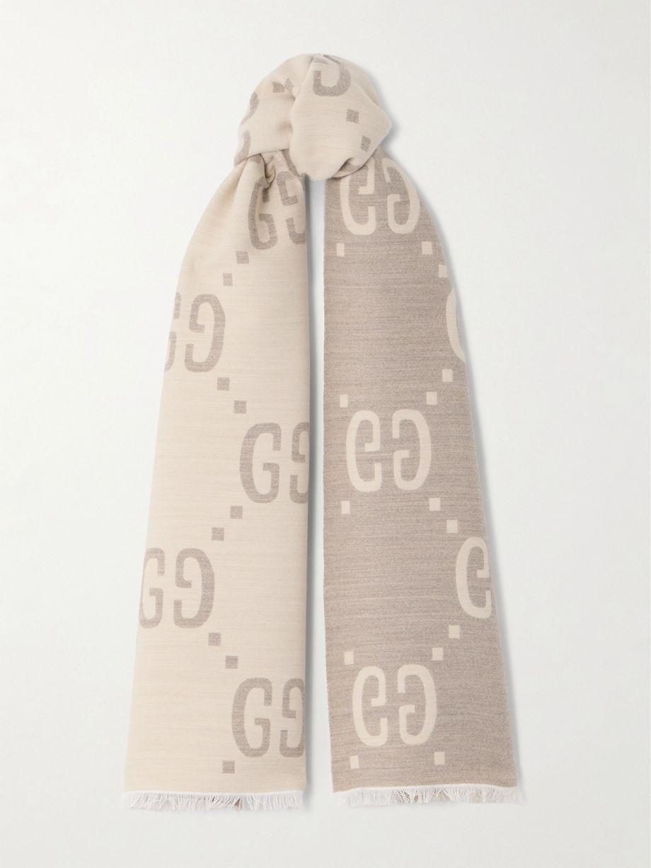 Fringed wool and silk-blend jacquard scarf by GUCCI