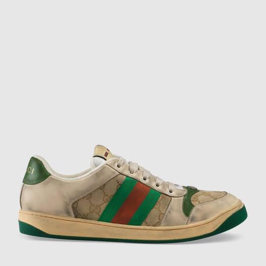 GG Canvas / White Leather Men's Screener Sneaker by GUCCI