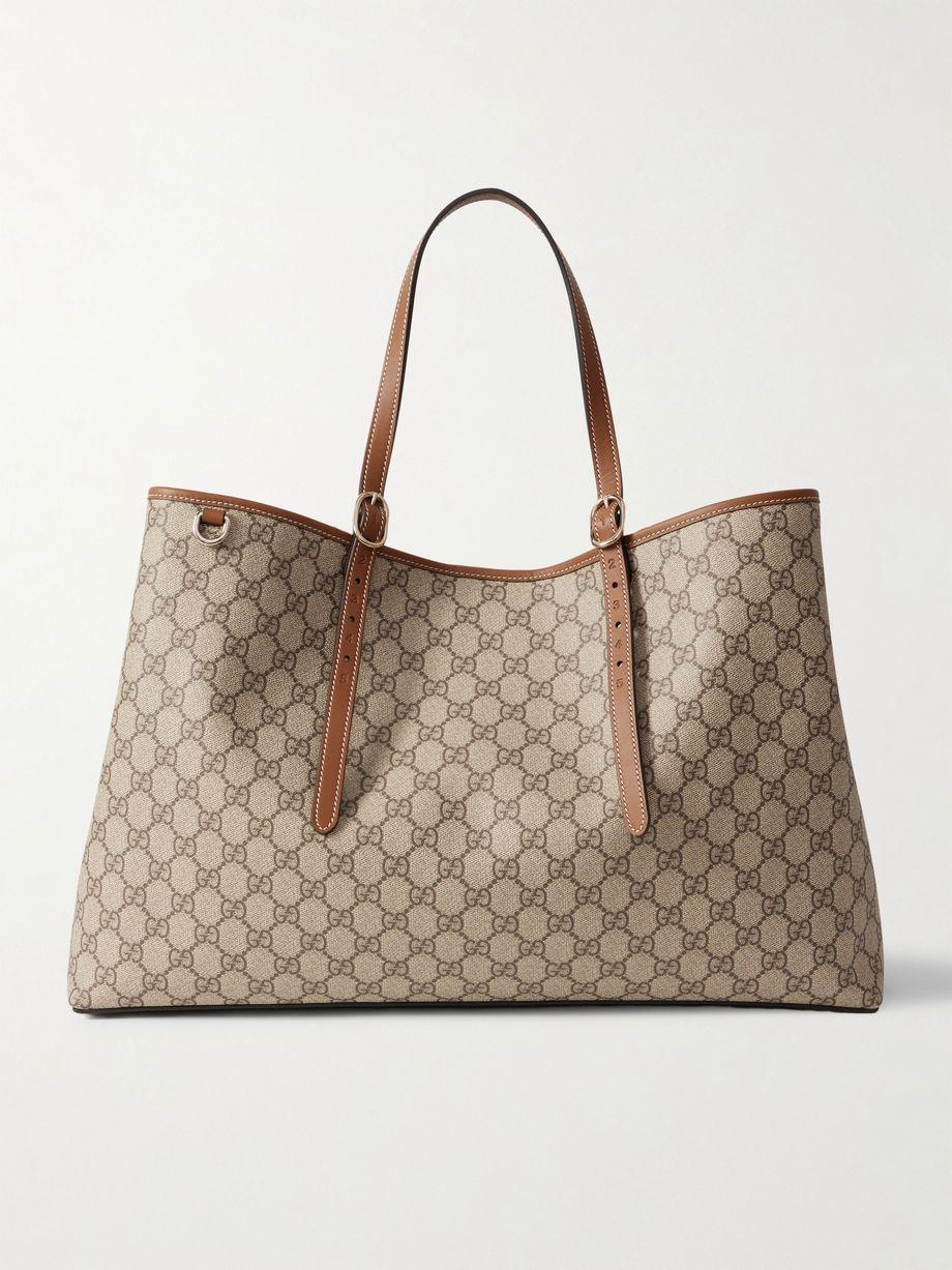 GG Emblem leather-trimmed printed coated-canvas tote by GUCCI