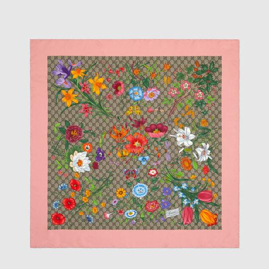 GG Flora print silk scarf in pink by GUCCI
