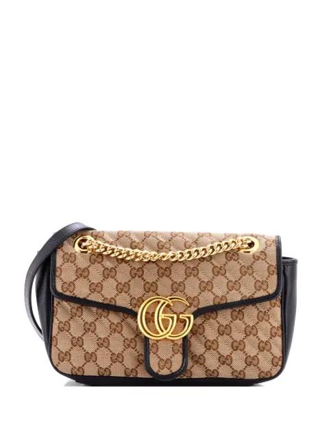 GG Marmont Flap Bag Diagonal Quilted GG Canvas with Leather Small shoulder bag by GUCCI 