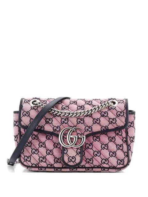 GG Marmont Flap Bag Diagonal Quilted GG Canvas with Leather Small shoulder bag by GUCCI 