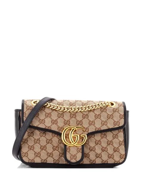 GG Marmont Flap Bag Diagonal Quilted GG Canvas with Leather Small shoulder bag by GUCCI 