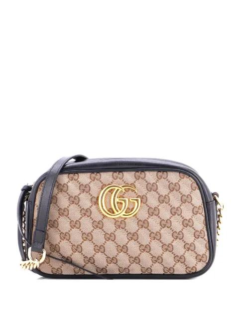 GG Marmont Shoulder Bag Diagonal Quilted GG Canvas with Leather Small crossbody bag by GUCCI GG Marmont Shoulder Bag Diagonal Quilted GG Canvas with Leather Small crossbody bag by GUCCI