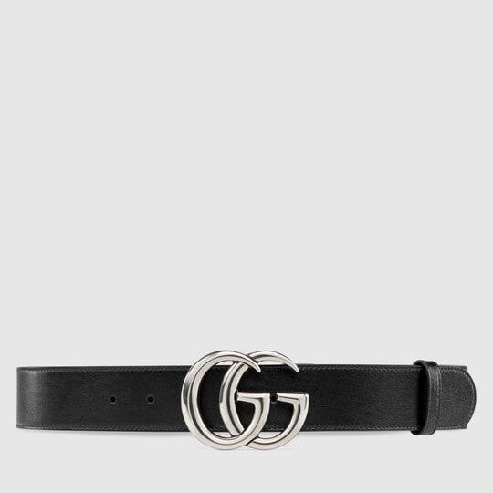 GG Marmont belt in black leather by GUCCI