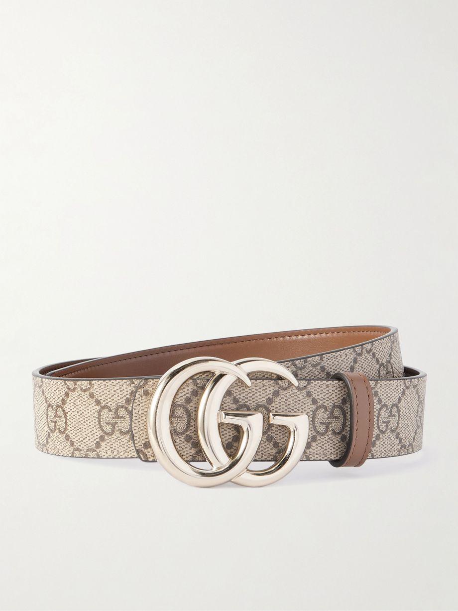 GG Marmont leather-trimmed printed coated-canvas belt by GUCCI