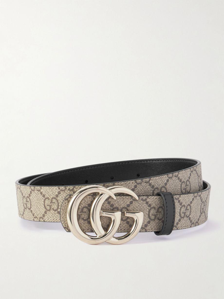 GG Marmont leather-trimmed printed coated-canvas belt by GUCCI