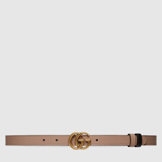 GG Marmont reversible thin belt in pink and black leather by GUCCI