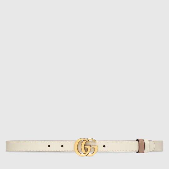 GG Marmont reversible thin belt in white and pink leather