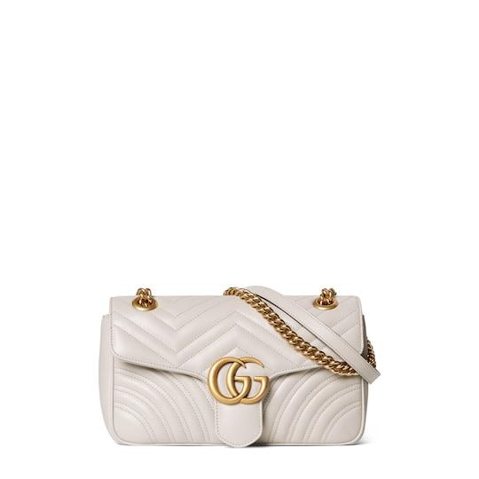 GG Marmont small shoulder bag in light beige leather by GUCCI