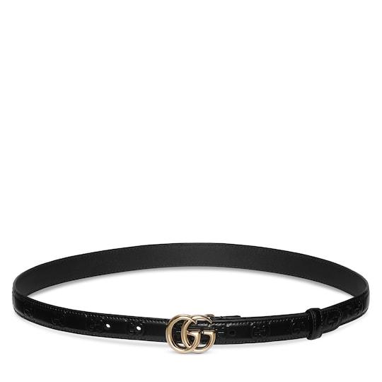 GG Marmont thin belt in black leather by GUCCI