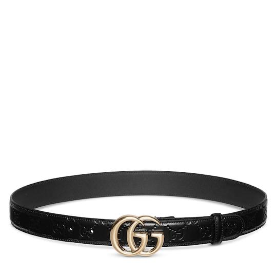 GG Marmont thin belt in black leather by GUCCI