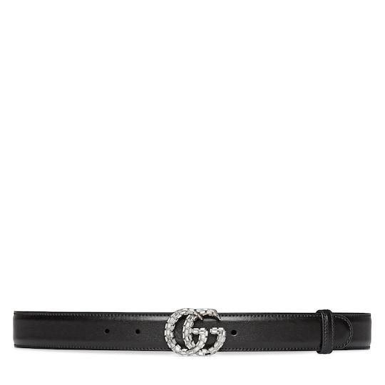 GG Marmont thin belt with crystals in black leather by GUCCI