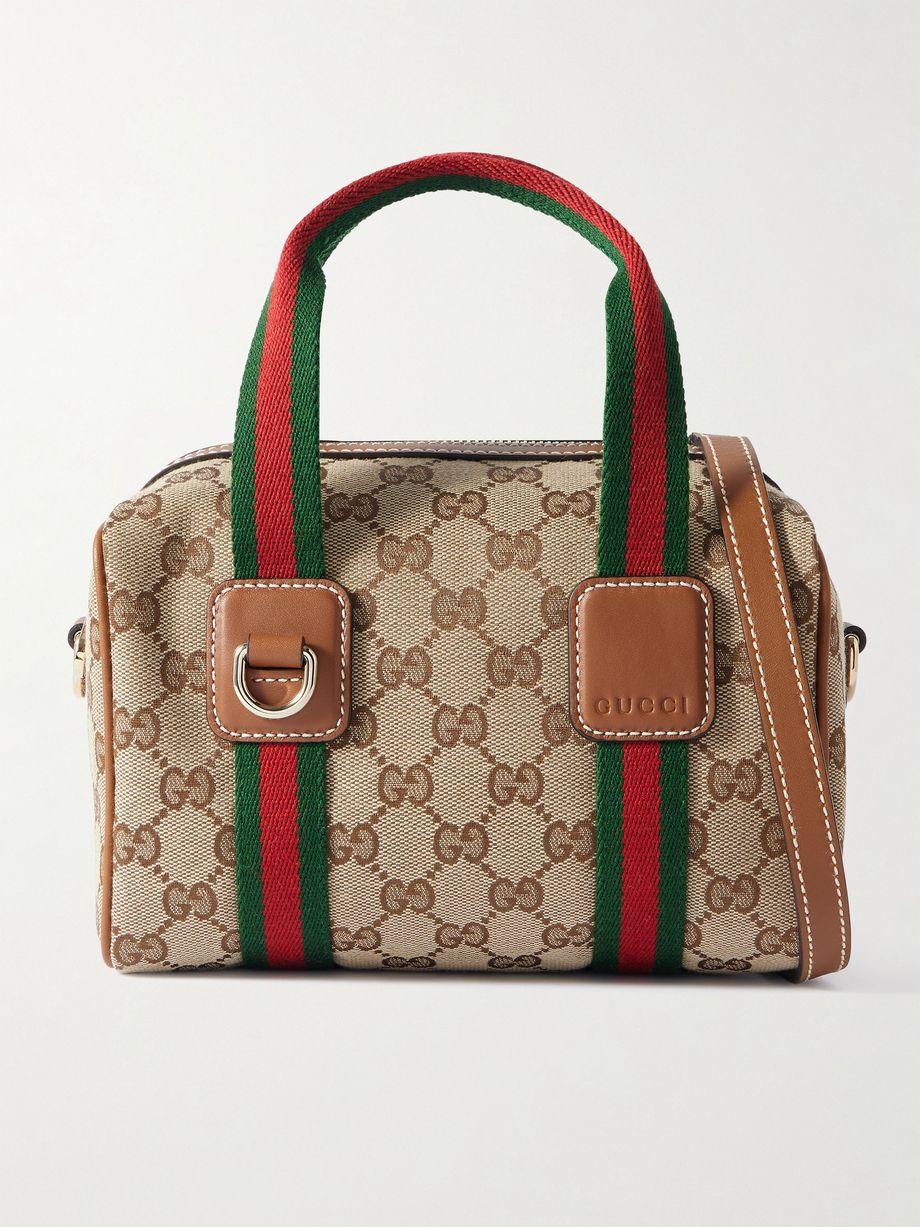 GG Mini leather and webbing-trimmed printed coated-canvas shoulder bag by GUCCI GG Mini leather and webbing-trimmed printed coated-canvas shoulder bag by GUCCI