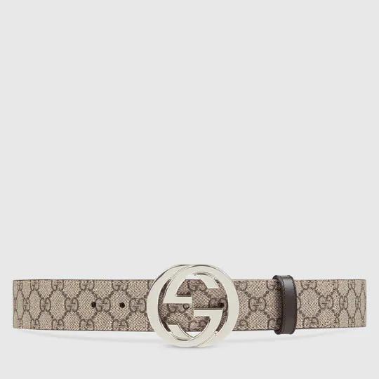 GG Supreme Beige Belt With Silver G Buckle by GUCCI