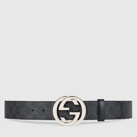 GG Supreme Black And Grey Belt With G Buckle by GUCCI