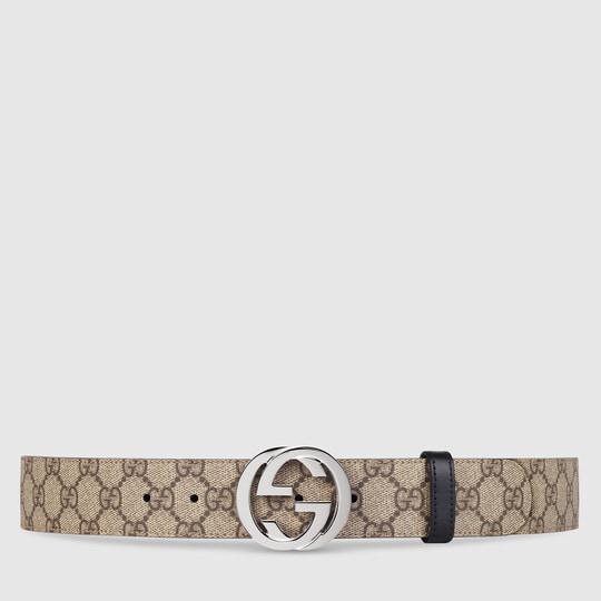 GG Supreme / Black Leather Reversible Belt by GUCCI