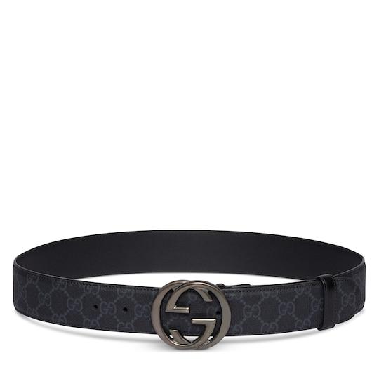 GG belt with Interlocking G buckle in black Supreme canvas by GUCCI