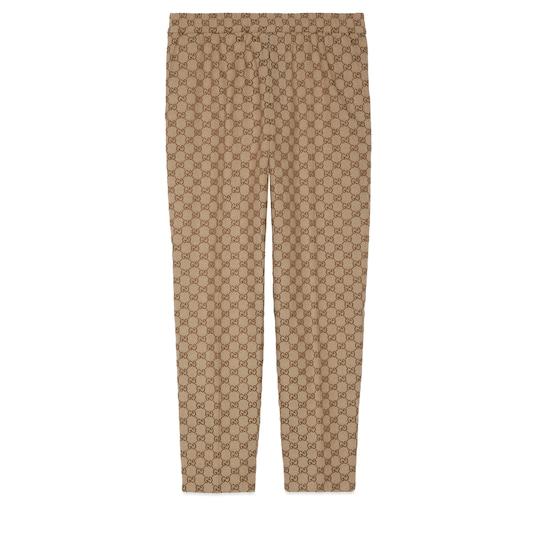 GG canvas jogging pant in camel and ebony by GUCCI