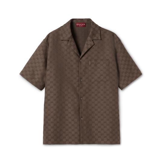 GG canvas linen blend bowling shirt by GUCCI
