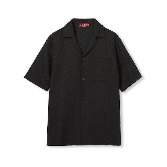 GG canvas linen blend bowling shirt in black by GUCCI