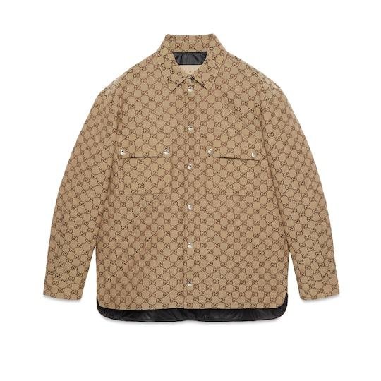 GG canvas shirt in beige and ebony by GUCCI