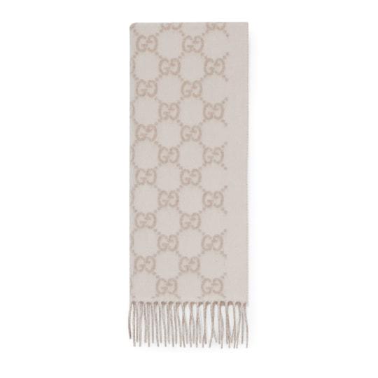 GG cashmere shawl in white and brown by GUCCI