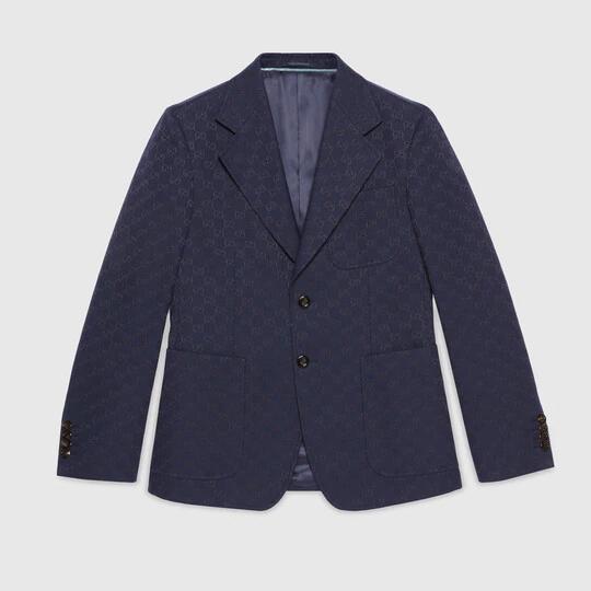 GG cotton blend formal jacket in blue by GUCCI