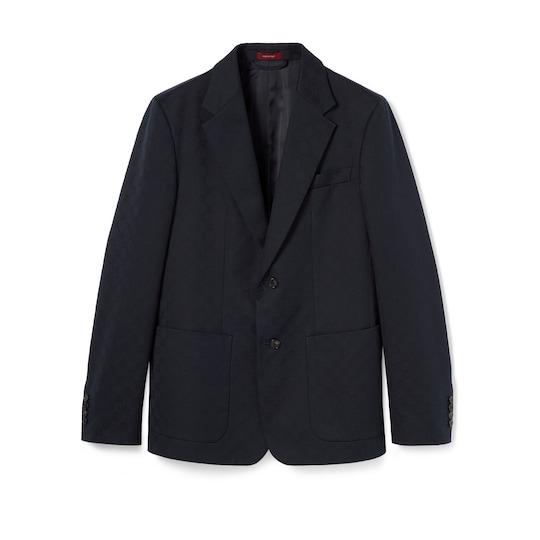 GG cotton gabardine jacquard jacket in dark blue by GUCCI