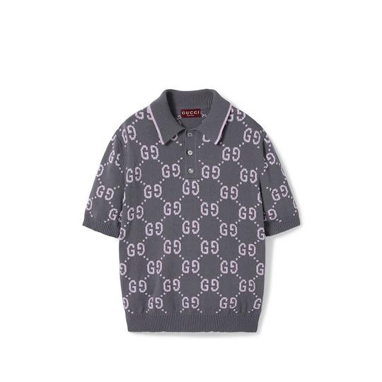 GG cotton jacquard polo shirt in dark grey and lilac by GUCCI