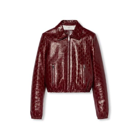 GG embossed leather bomber jacket in Rosso Ancora red by GUCCI