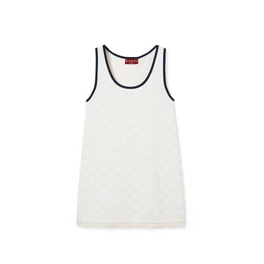 GG fine cotton jacquard dress in white and navy by GUCCI