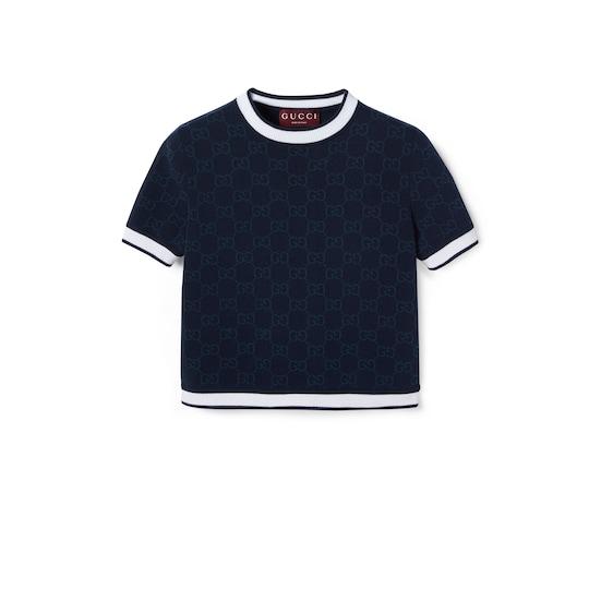 GG fine cotton jacquard top in navy and white by GUCCI