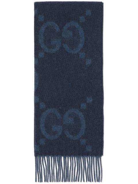 GG-jacquard fringed cashmere scarf by GUCCI