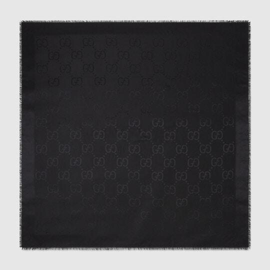 GG jacquard silk wool shawl in black by GUCCI