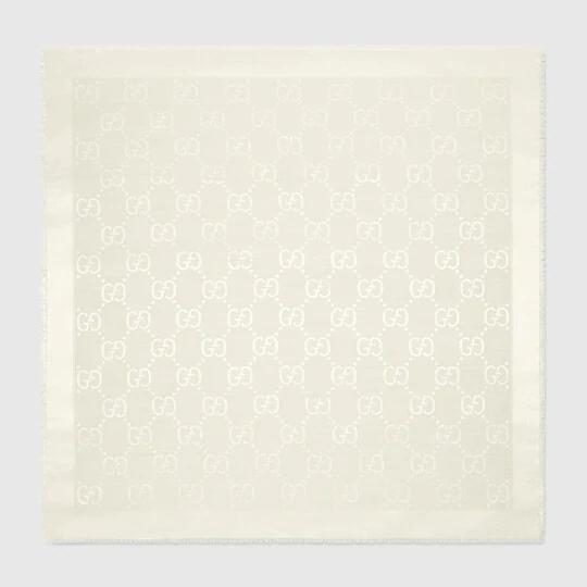 GG jacquard silk wool shawl in white by GUCCI