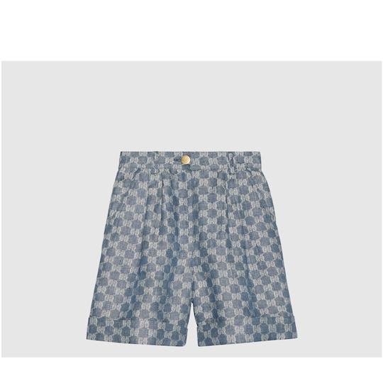 GG linen short in blue by GUCCI